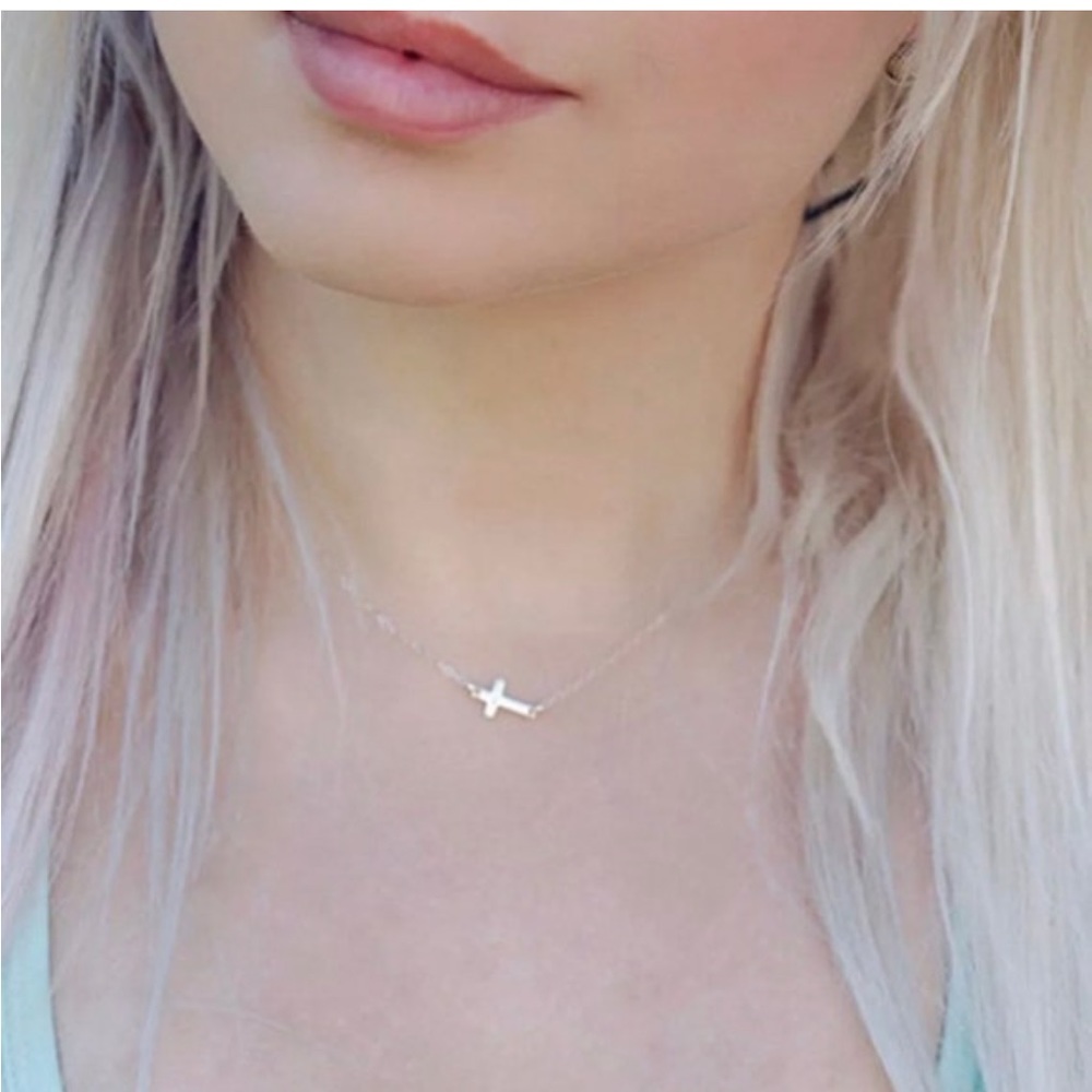 Cross Necklace Silver Sideways Cross Necklace Minimalist Necklace Christian